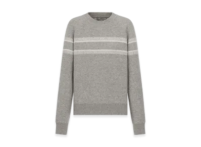 Dior Women's Reversible Crew-Neck Sweater Double Sided Technical Cashmere Oblique Motif "Gray"