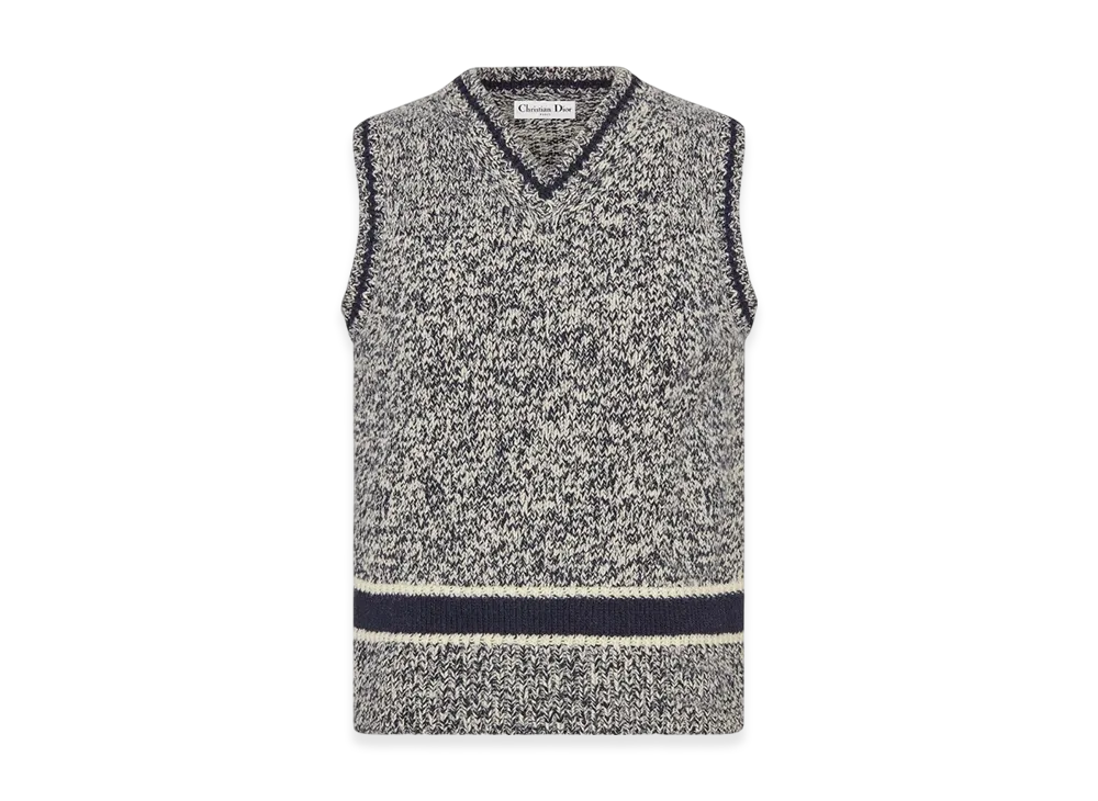 Dior Women's V-Neck Sleeveless Sweater Wool Cashmere Knit "Blue/Grey"