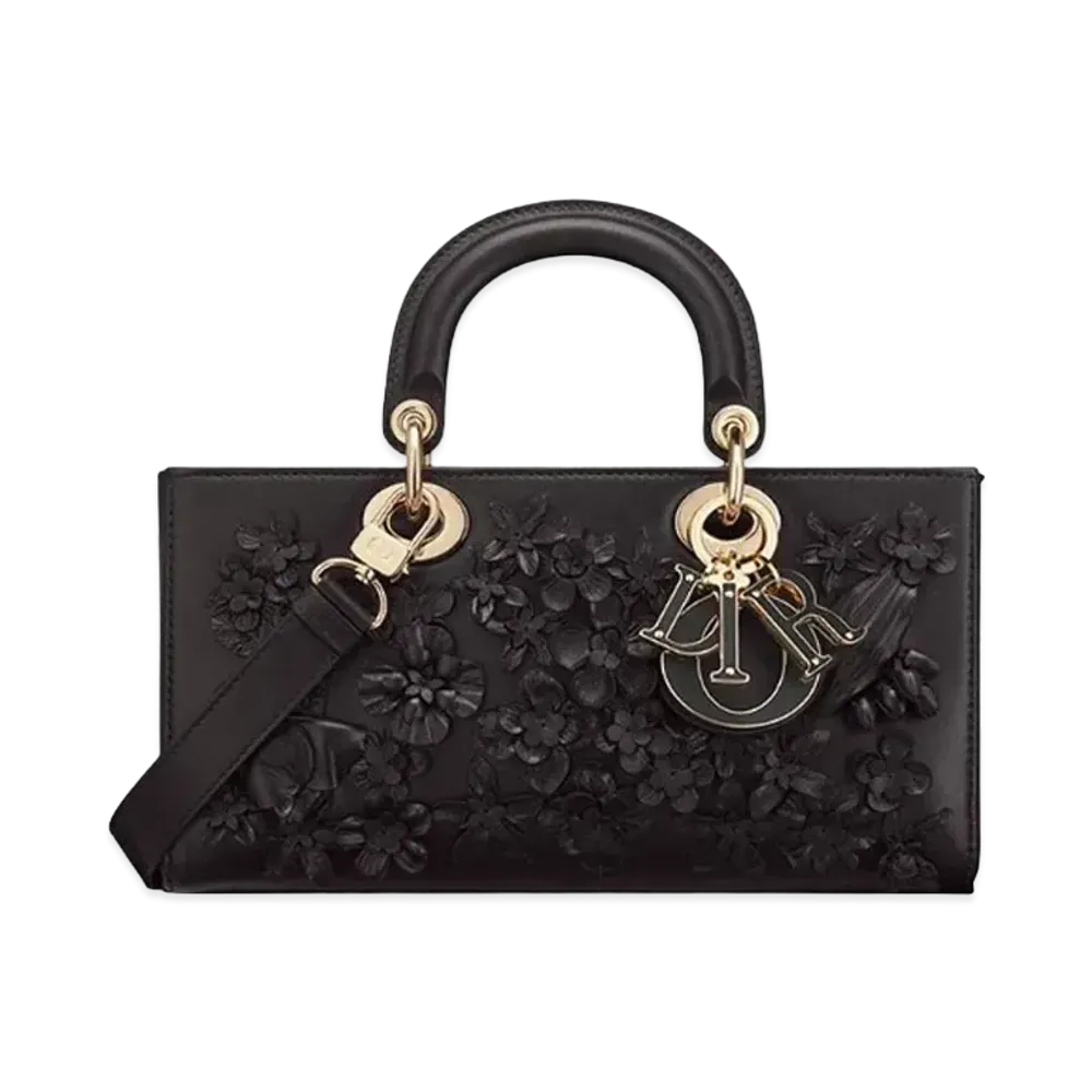 Dior Medium Lady D-Joy Bag 3D Flowers "Black"