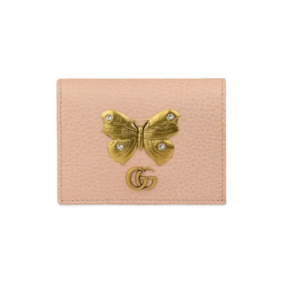 Gucci Leather Card Case with Butterfly "Pink"