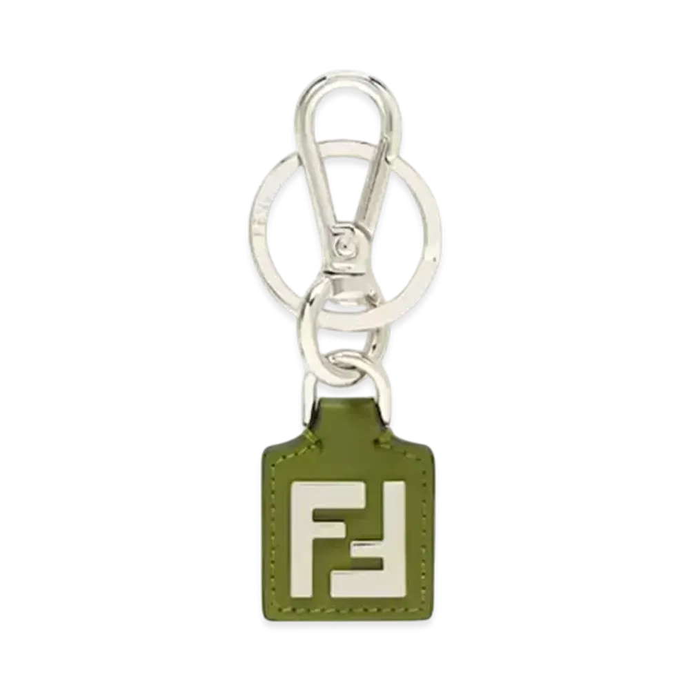 FENDI FF Squared Key Ring FF Canvas and Leather "Green"