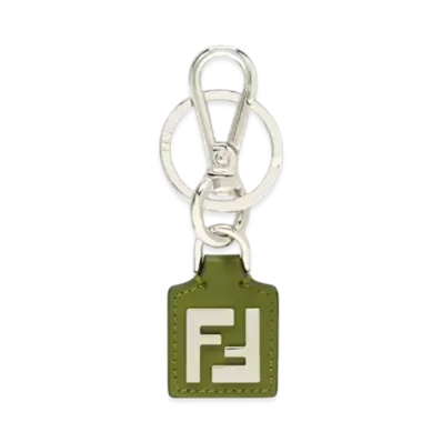FENDI FF Squared Key Ring FF Canvas and Leather "Green"