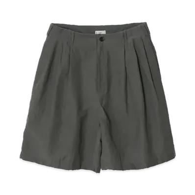 YOKE Wool Linen Weather Cloth 3pleated Shorts "Gray"