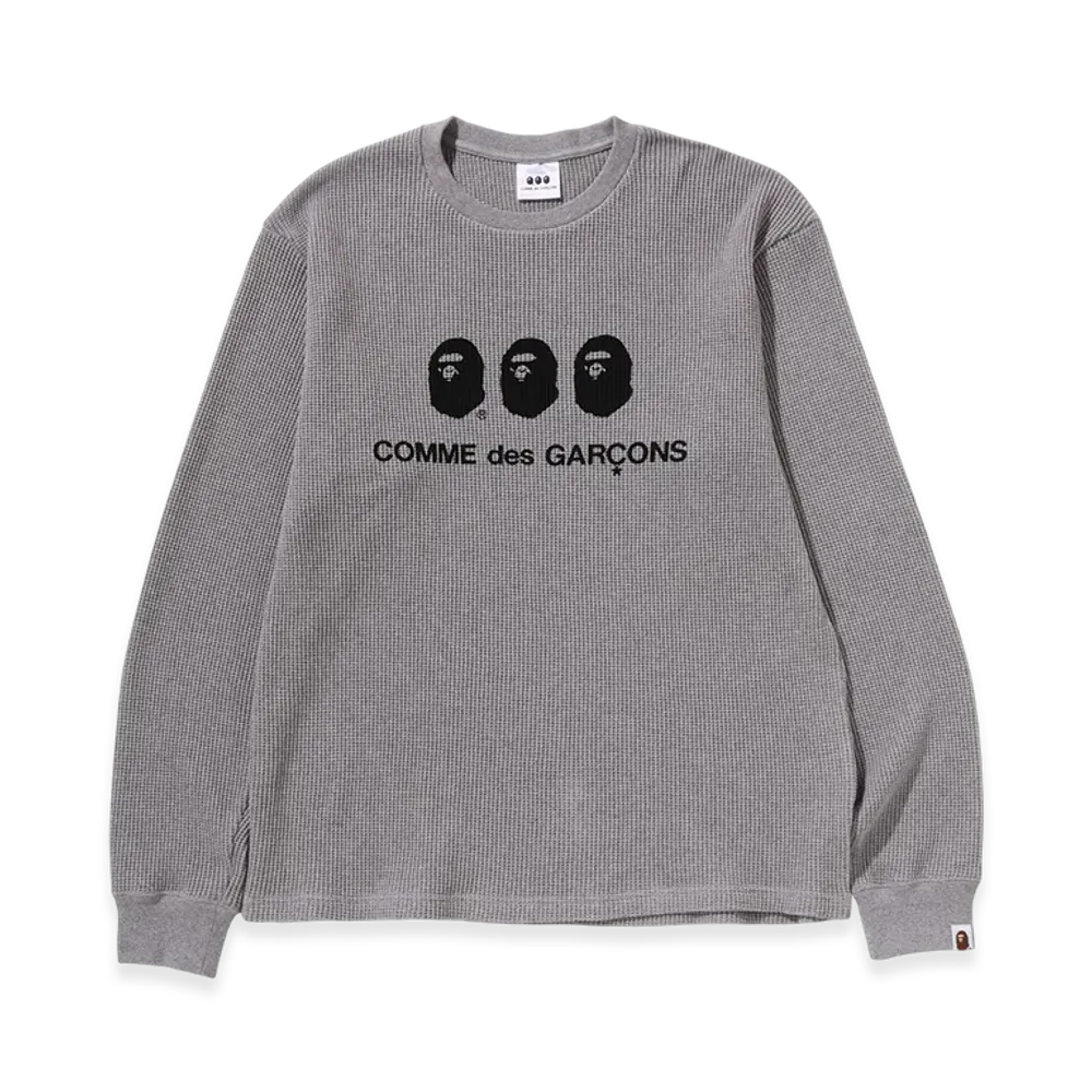 A BATHING APE x COMME des GARCONS OSAKA WAFFLE L/S Tee "Gray"