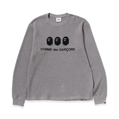 A BATHING APE x COMME des GARCONS OSAKA WAFFLE L/S Tee "Gray"