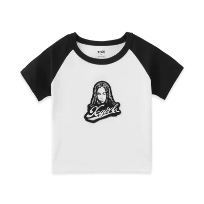 X-Girl Face Embroidered Patch Raglan S/S Baby Tee "White"