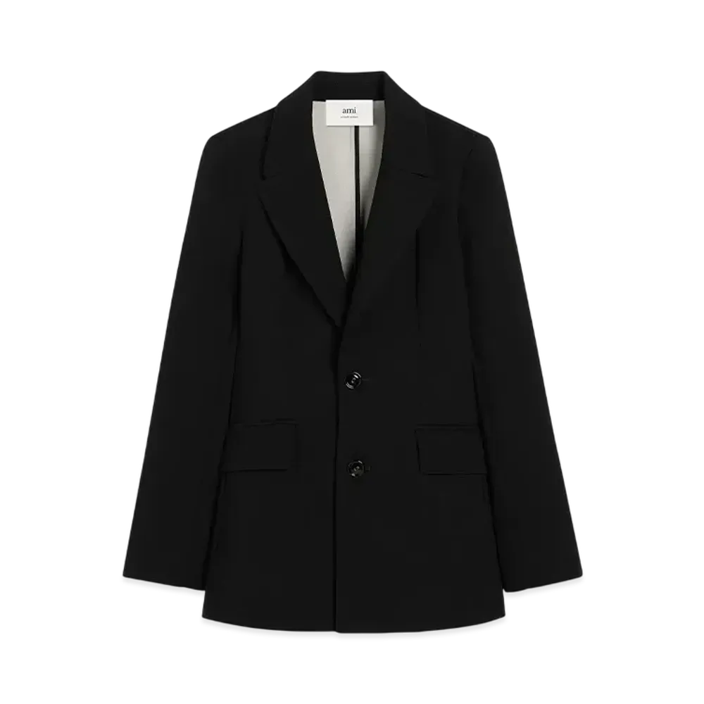 AMI PARIS Wool Two-Button Fitted Jacket "Noir/BlancCreme"
