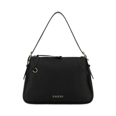 GUCCI Women's Leather Medium GG Emblem Shoulder Bag "Black"