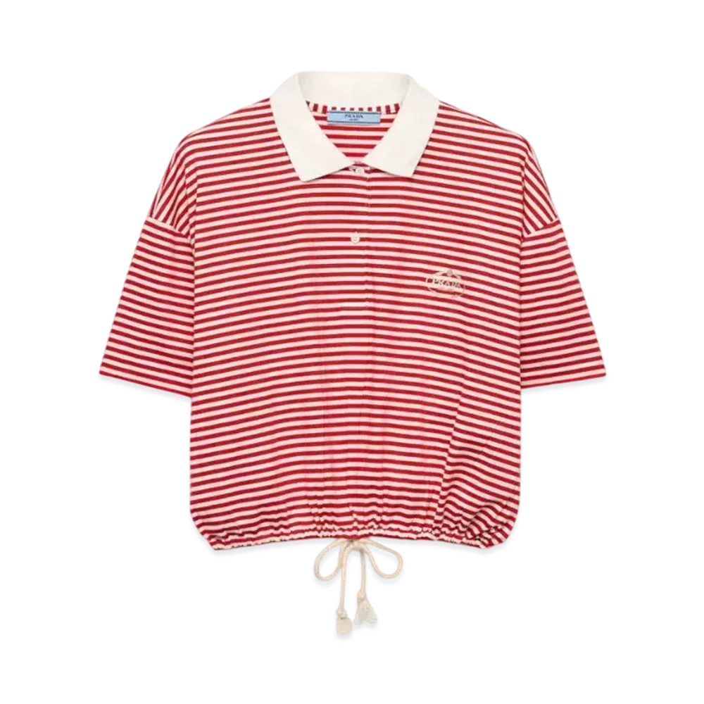 PRADA Women's Striped Jersey Polo Shirt "Red"