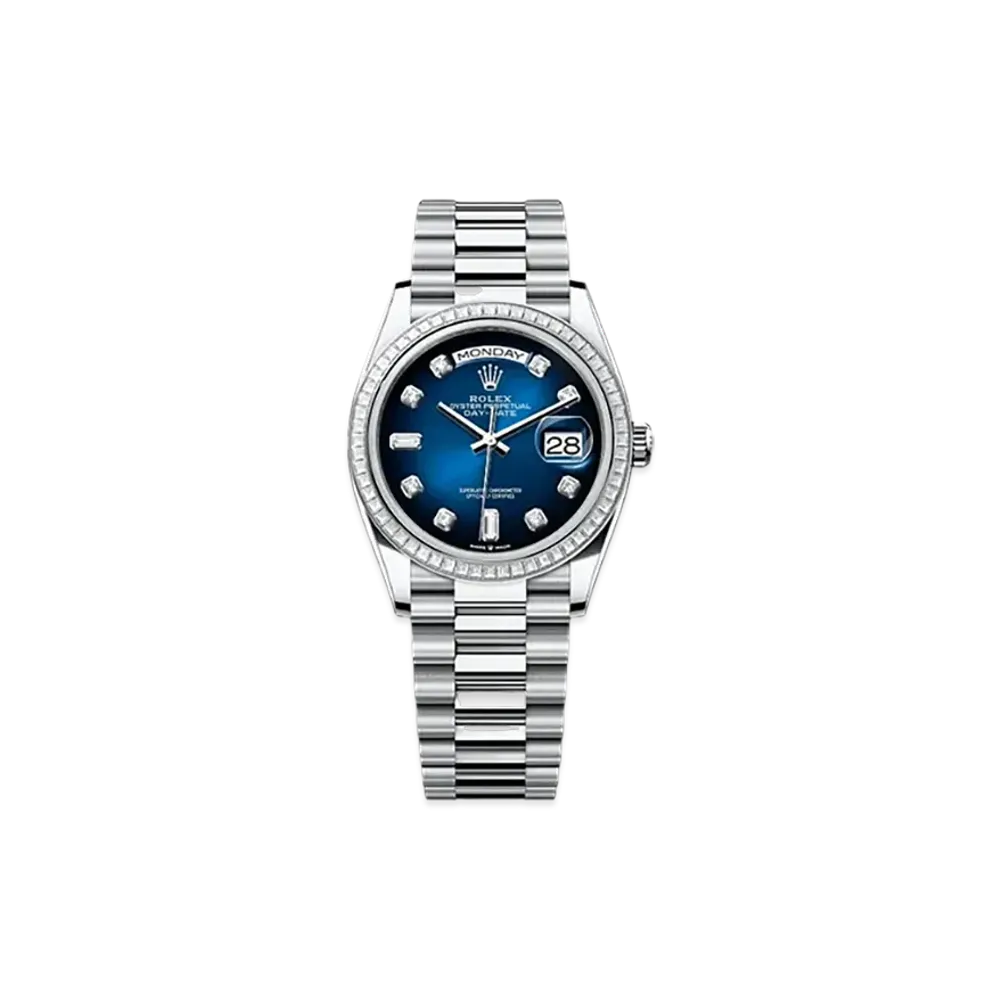 ROLEX Day-Date 36mm Platinum Diamond 128396TBR "Blue Ombre"
