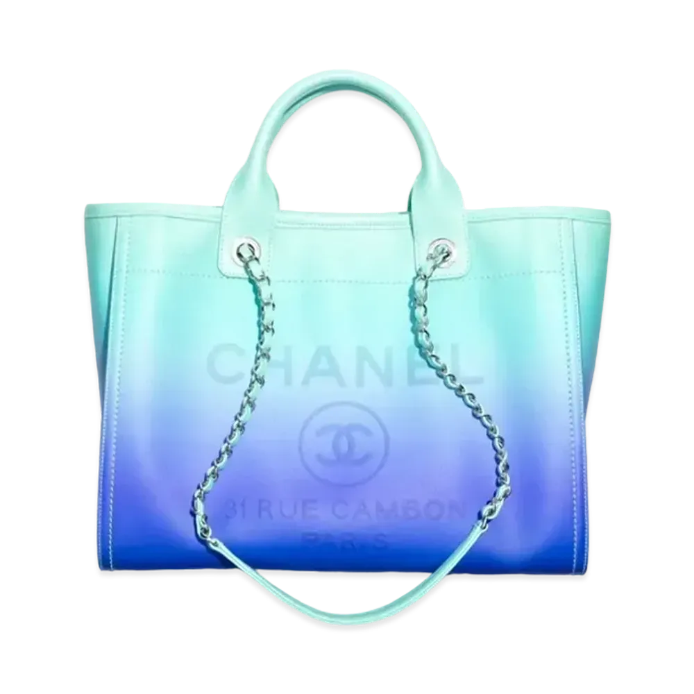 CHANEL Shopping Bag Shaded Calfskin & Silver Tone Metal "Turquoise/Blue"