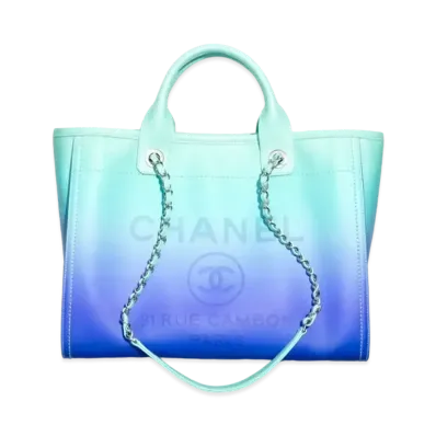 CHANEL Shopping Bag Shaded Calfskin & Silver Tone Metal "Turquoise/Blue"