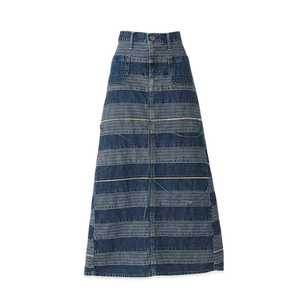 HYSTERIC GLAMOUR Scratch Long Denim Skirt "Light Indigo Blue"