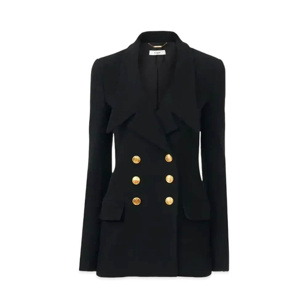 Chloe Double-Breasted Cardigan Jacket In Micro Bouclette Wool "Black"