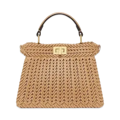 FENDI Peekaboo ISeeU Petite Interlace Leather Bag "Brown"