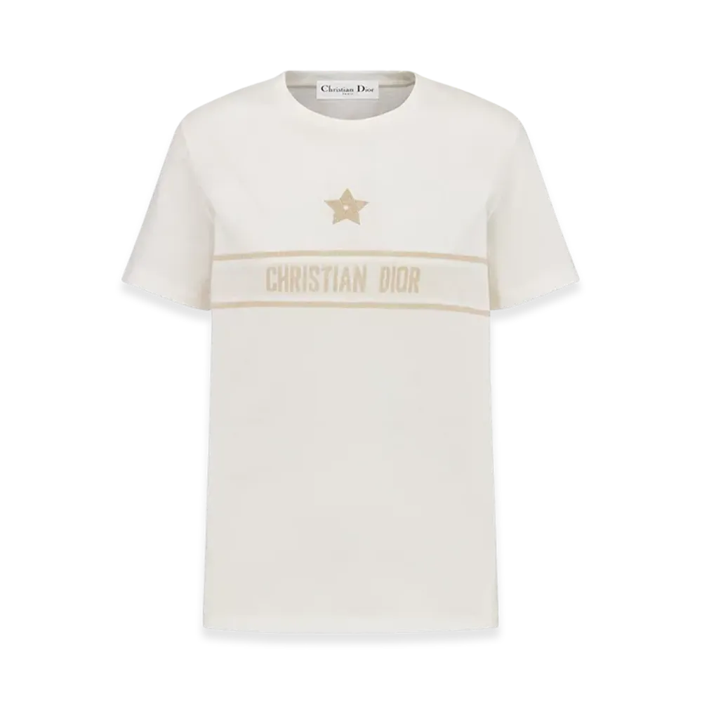Dior Women's Or T-Shirt Gold Tone Technical Jersey "White/Gold"