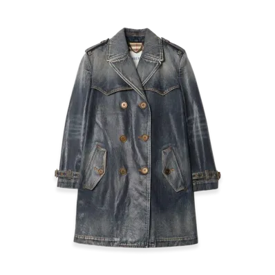 Burberry Women's Short Denim Trench Coat "Mid Blue"