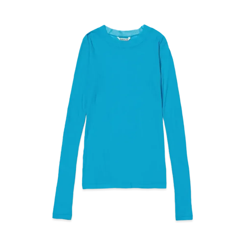 AURALEE Super High Gauge Sheer Rib L/S Tee "Turquoise Blue"