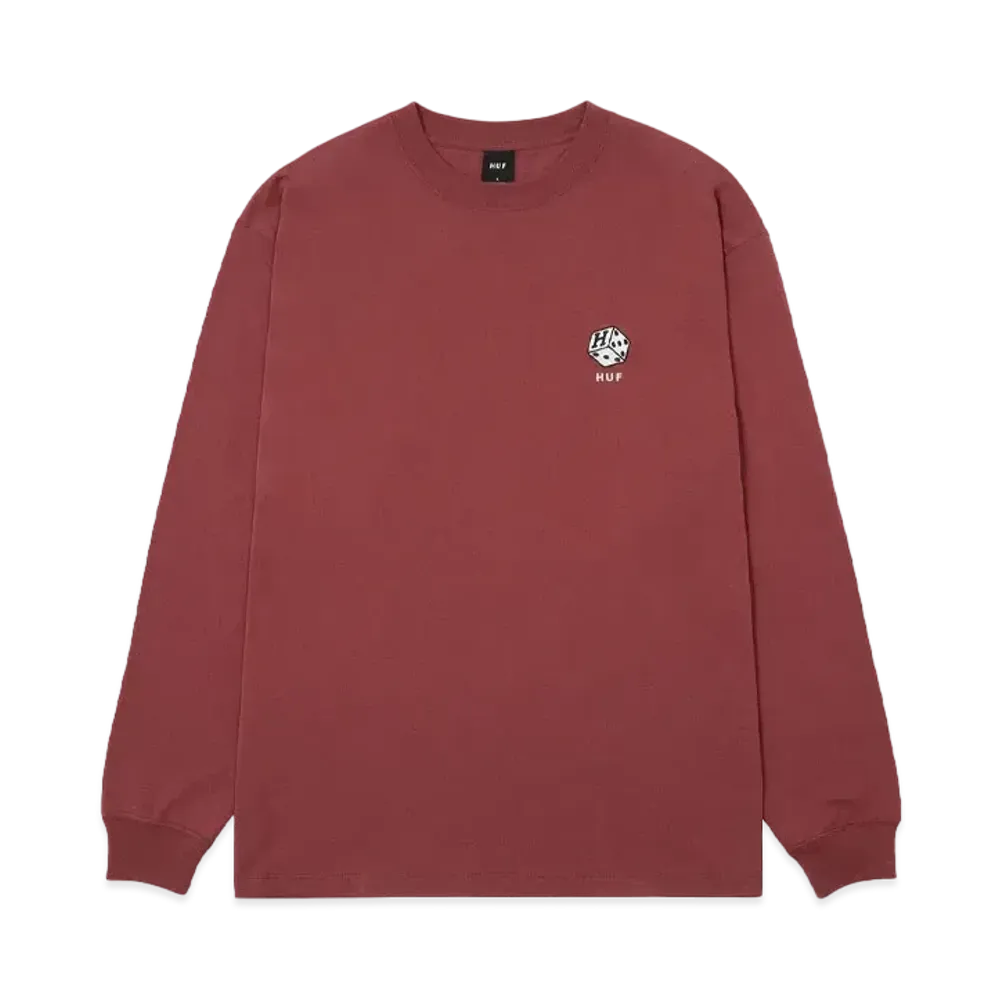 HUF Fall 24 Snake Eyes EMB Long Sleeve Tee "Burgundy"