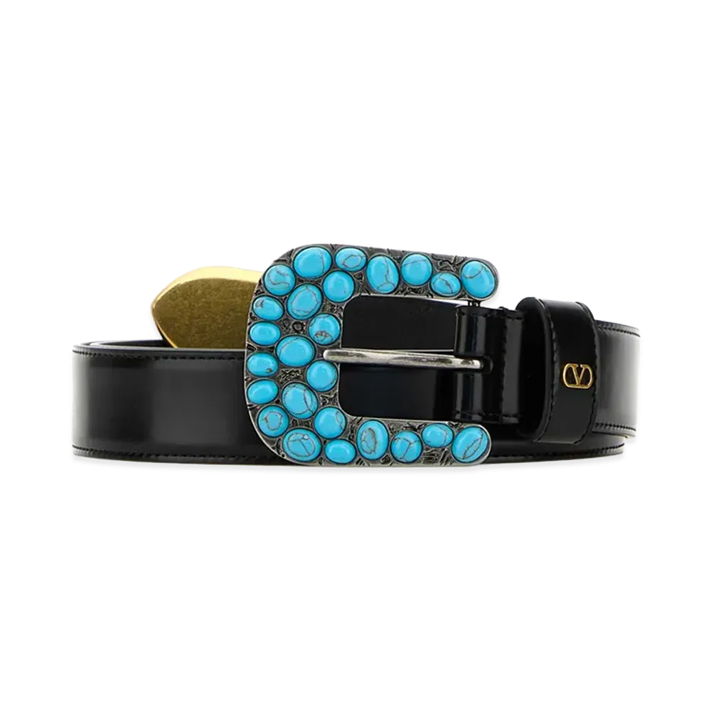 Valentino Leather Belt "Black/Silver"