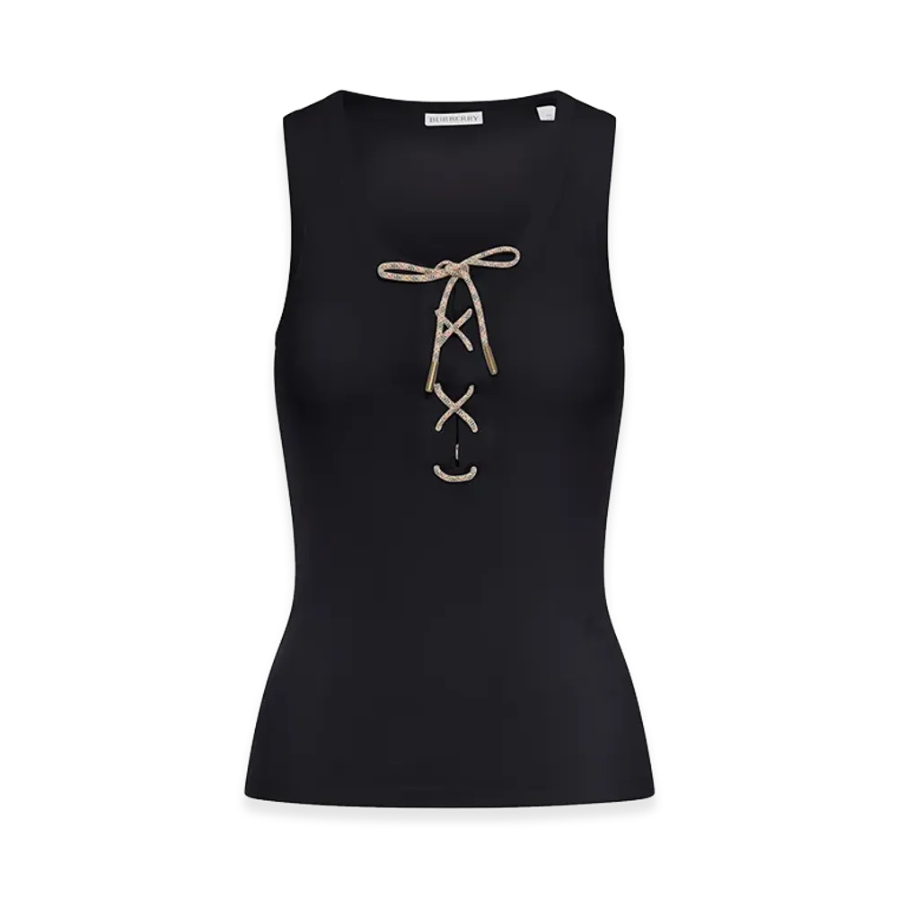 Burberry Women's Cotton Blend Tank Top With Checked Finishes "Black"