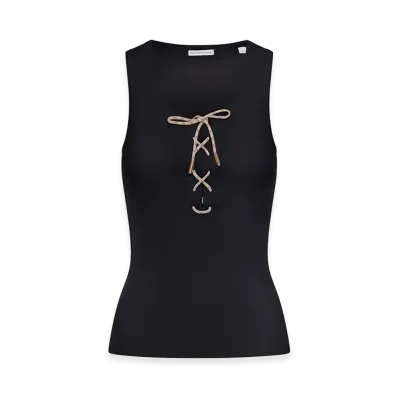 Burberry Women's Cotton Blend Tank Top With Checked Finishes "Black"