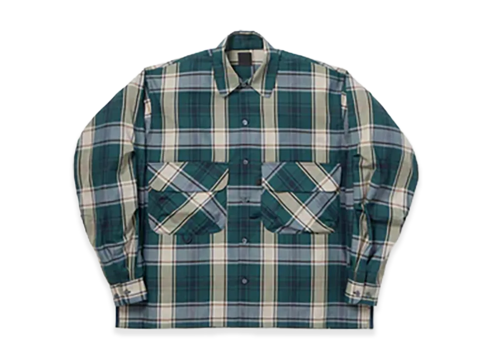 DAIWA PIER39 Women's Tech Sports Open Collar Shirt L/S Big Tartan "Dark Green"