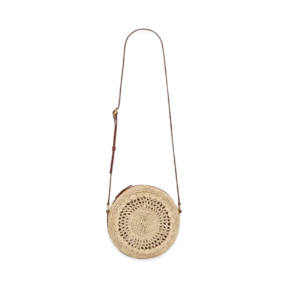 Saint Laurent Sac Rond In Raffia And Smooth Leather "Naturel"
