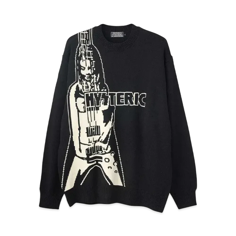 HYSTERIC GLAMOUR Flying V-Knit Sweater "Black"