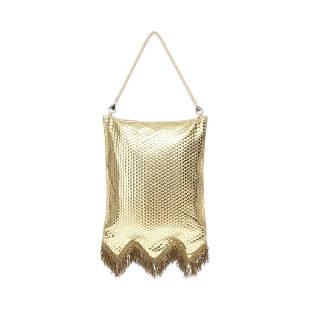 Burberry Bullion Fringing Paillette Embellished Silk Flag Bag "Cool Beige"