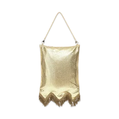 Burberry Bullion Fringing Paillette Embellished Silk Flag Bag "Cool Beige"