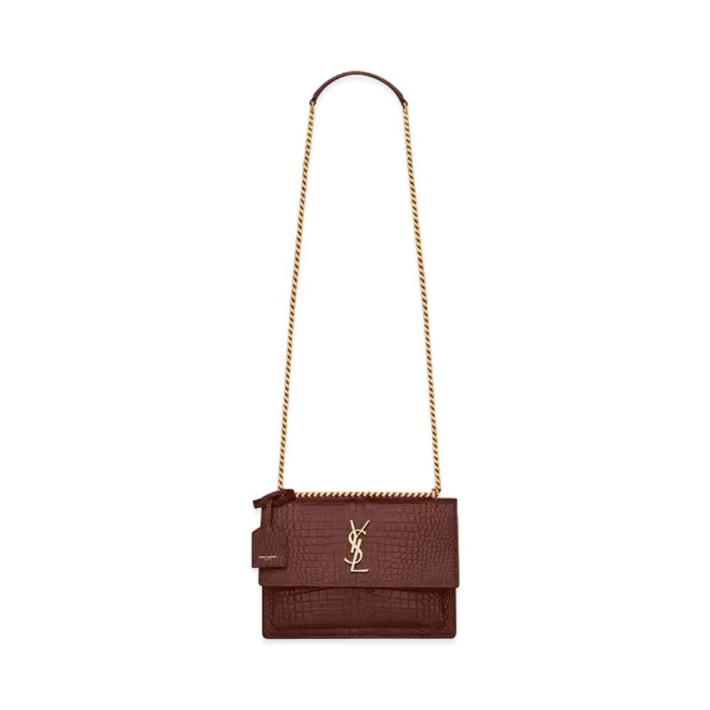 Saint Laurent Sunset Medium In Crocodile-Embossed Shiny Leather "Red Velvet"