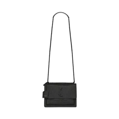 Saint Laurent Sunset Medium In Crocodile Embossed Shiny Leather "Black"