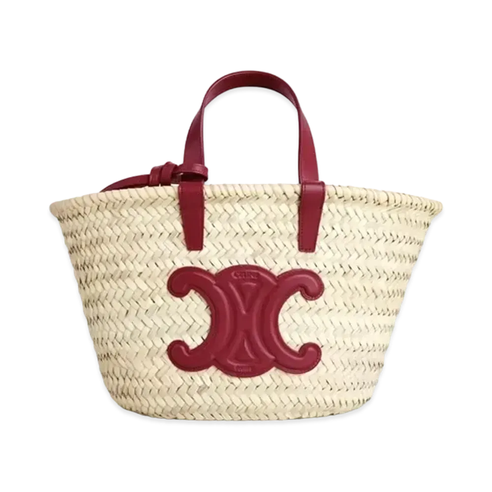 CELINE Teen Triomphe Celine Classic Panier In Palm Leaves And Calfskin "Carmin"