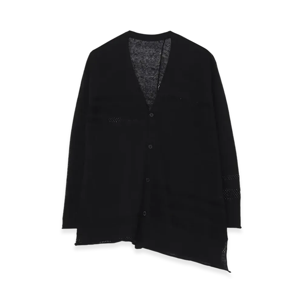 Yohji Yamamoto 12G 2P Stripe Paneled Cardigan "Black"