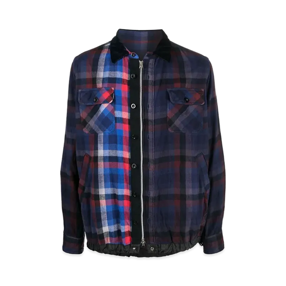 sacai Zip Plaid Shirt 22AW "Navy/Multi"
