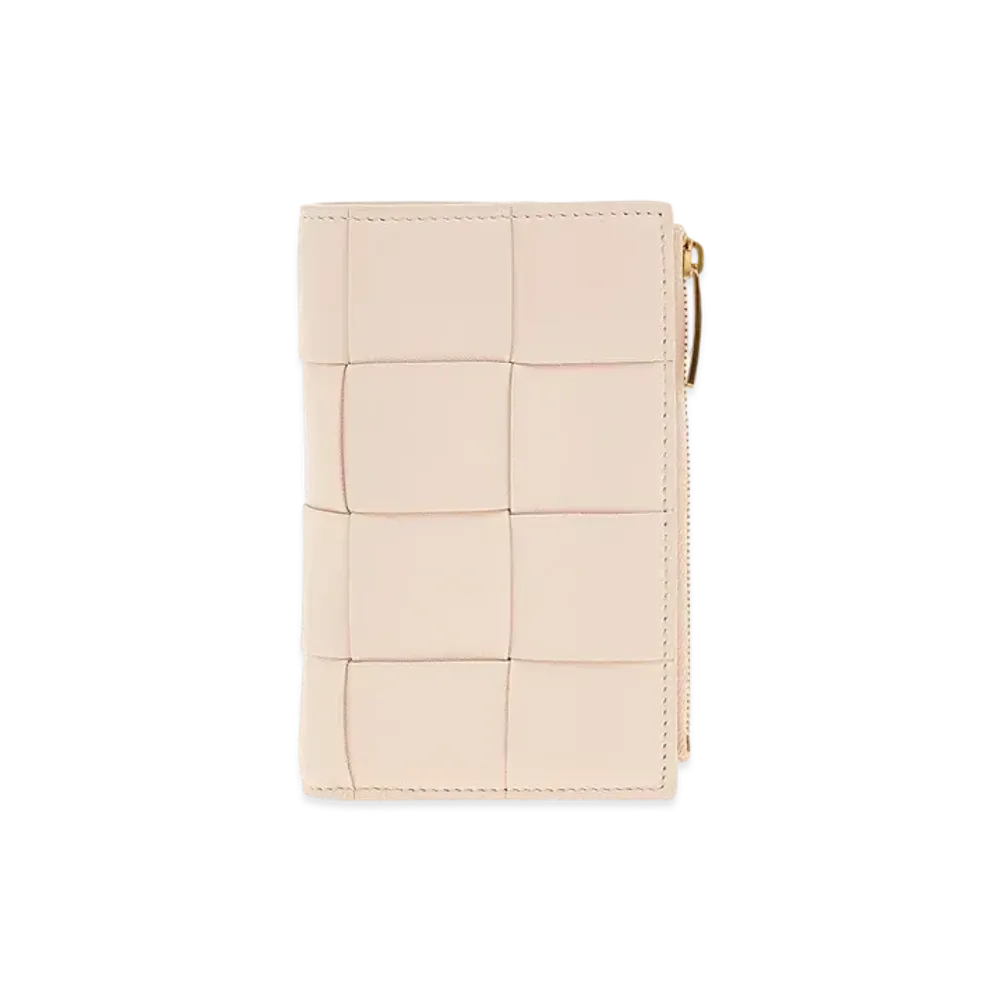 Bottega Veneta Casette Maxi Intrecciato Lambskin Calfskin Medium Bi-fold Zip Wallet "Melon Washed"