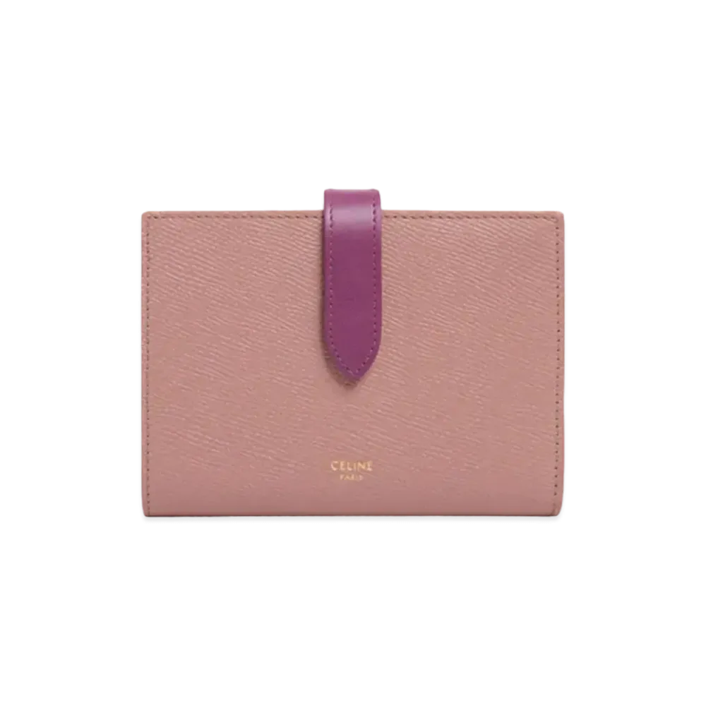 CELINE Medium Strap Wallet in Bicolour Grained Calfskin  "Antique Rose/Wild Berry"