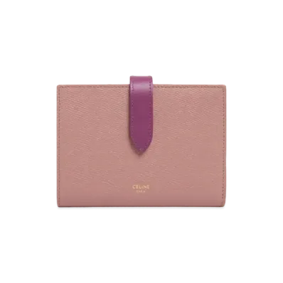 CELINE Medium Strap Wallet in Bicolour Grained Calfskin "Antique Rose/Wild Berry"