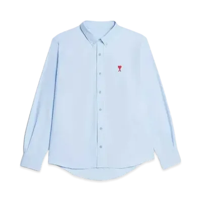 AMI PARIS Cotton Oxford AMI DE COEUR Button Down Classic Fit Shirt "Sky Blue"