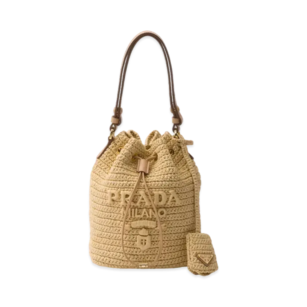 PRADA Crochet and Leather Mini-Bucket Bag "Natural"