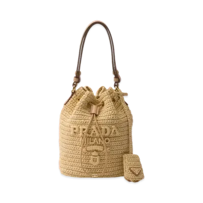 PRADA Crochet and Leather Mini-Bucket Bag "Natural"