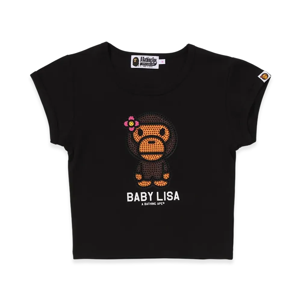 A BATHING APE Crystal Stone Cropped Tee "Black"