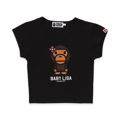 A BATHING APE Crystal Stone Cropped Tee "Black"