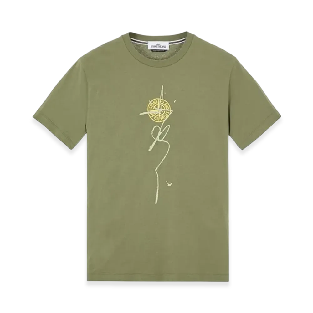Stone Island 2NS79 30/1 Cotton Jersey Ink One Print Garment Dyed T-Shirt - 22SS "Olive Green"