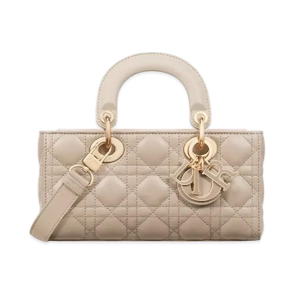 Dior Small Lady D-Joy Bag Two-Tone Cannage Lambskin "Light Biscuit/Linen Beige"