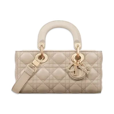 Dior Small Lady D-Joy Bag Two-Tone Cannage Lambskin "Light Biscuit/Linen Beige"