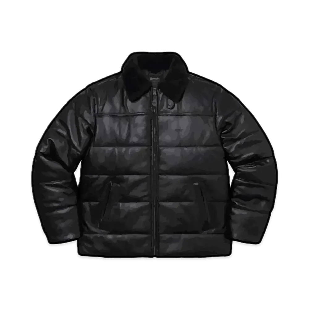 Supreme x Schott Shearling Collar Leather Puffy Jacket "Black"