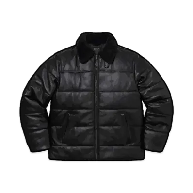 Supreme x Schott Shearling Collar Leather Puffy Jacket "Black"
