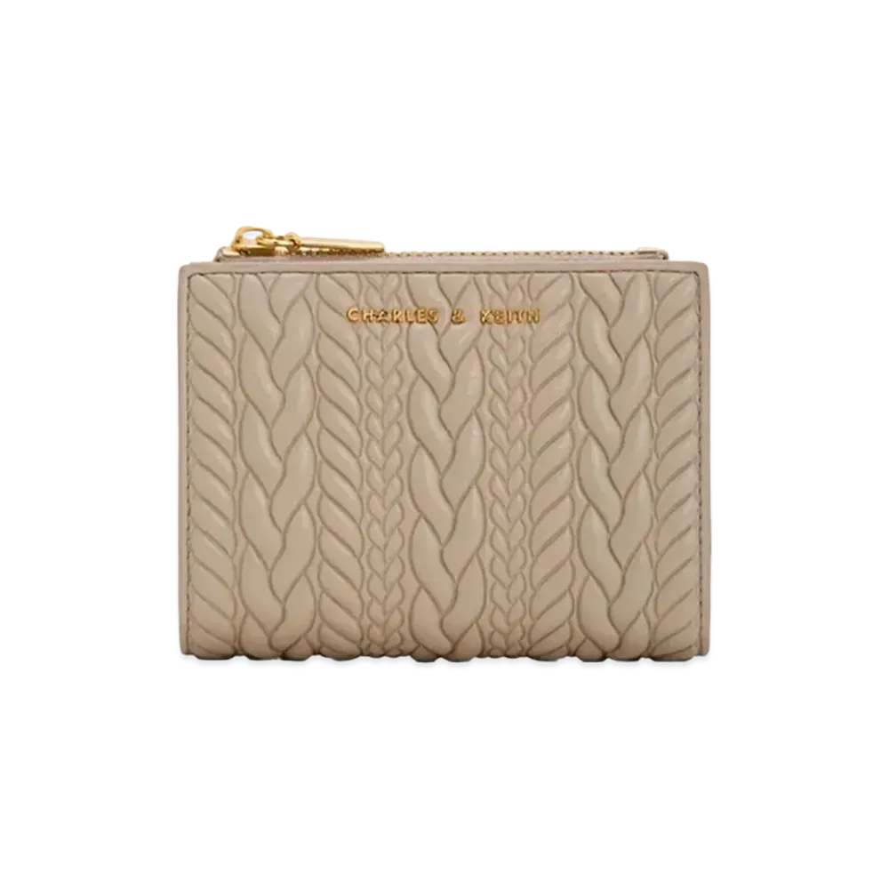 CHARLES & KEITH Apolline Texture Top Zip Wallet "Taupe"